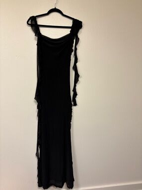 Elegant Black Ruffle-Trim Maxi Dress